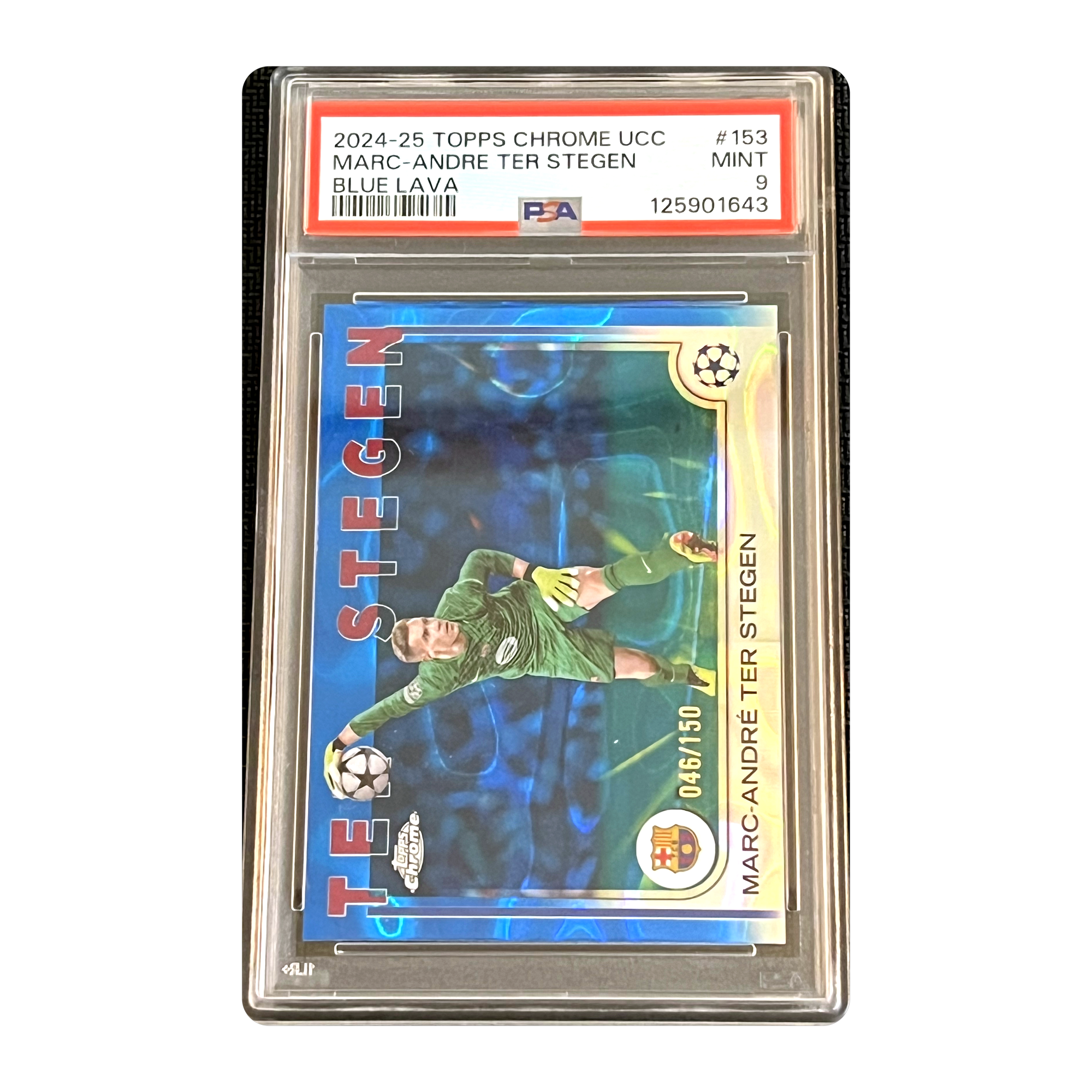 PSA 9 2024-25 Topps Chrome UCC Marc-Andre Ter Stegen Blue Lava