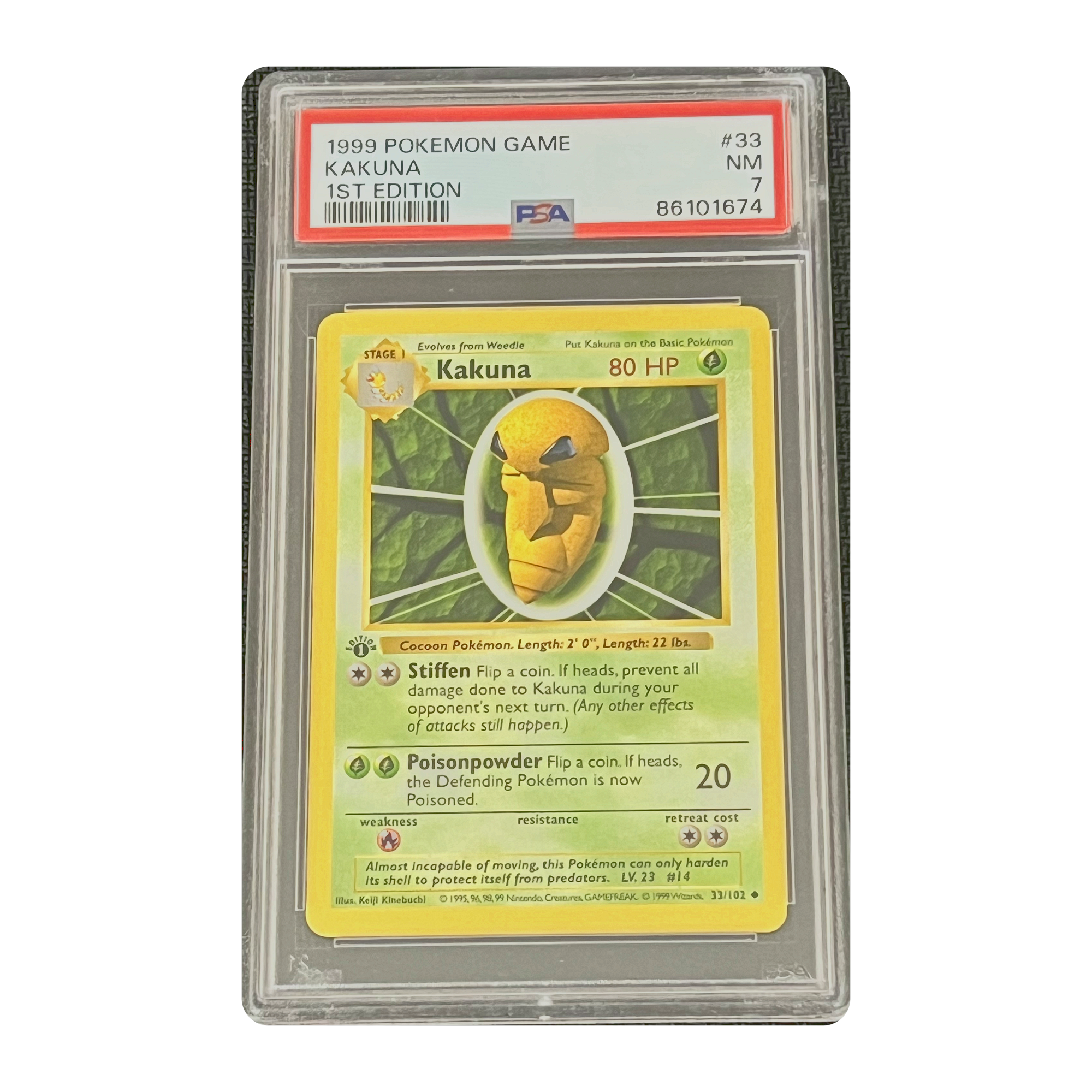 PSA 7 1999 Base Set 1st Edition Kakuna